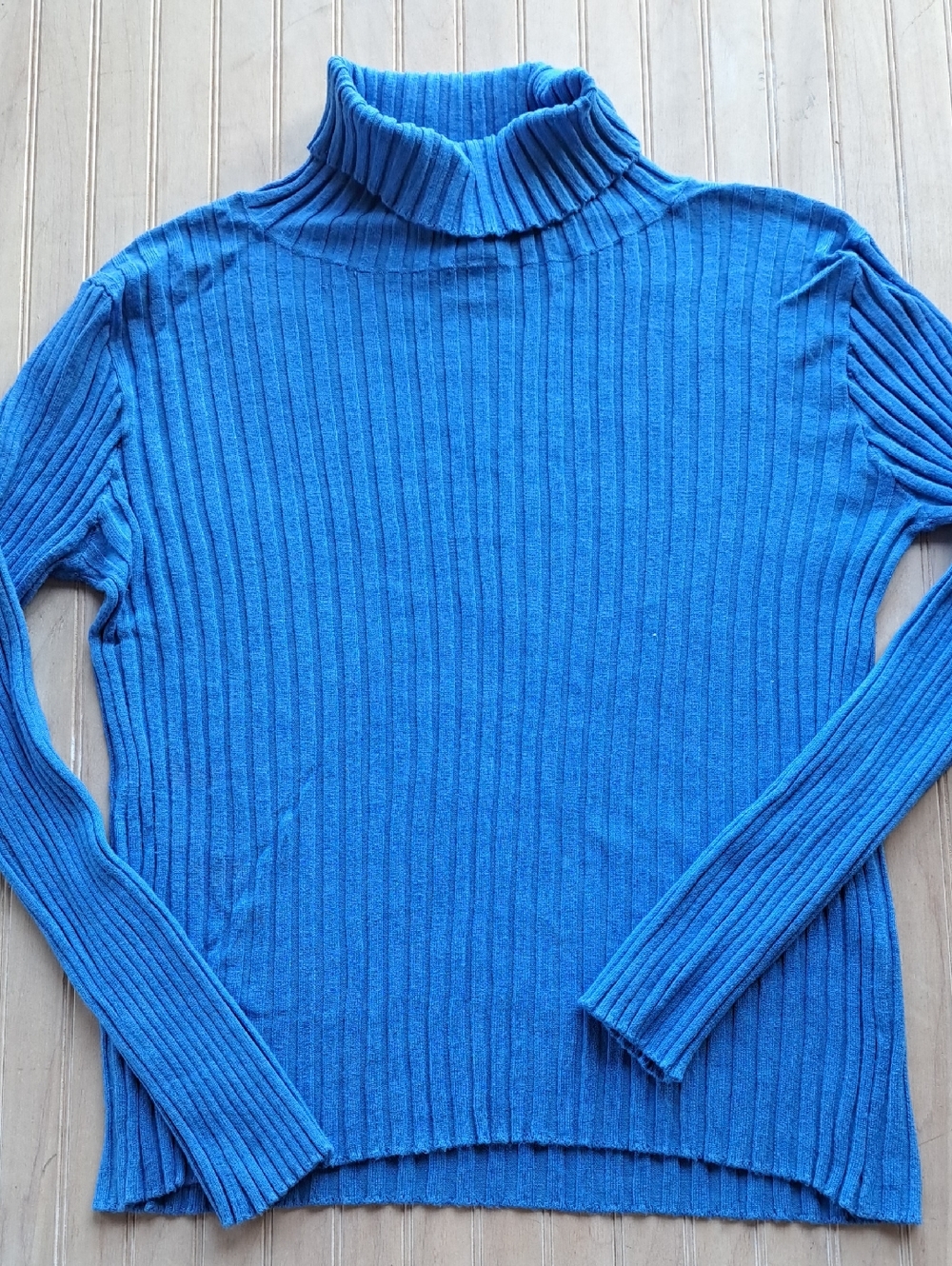 Vintage Classic Ribbed Calbot Blue Comfy Stretchy Turtleneck Sweater Large